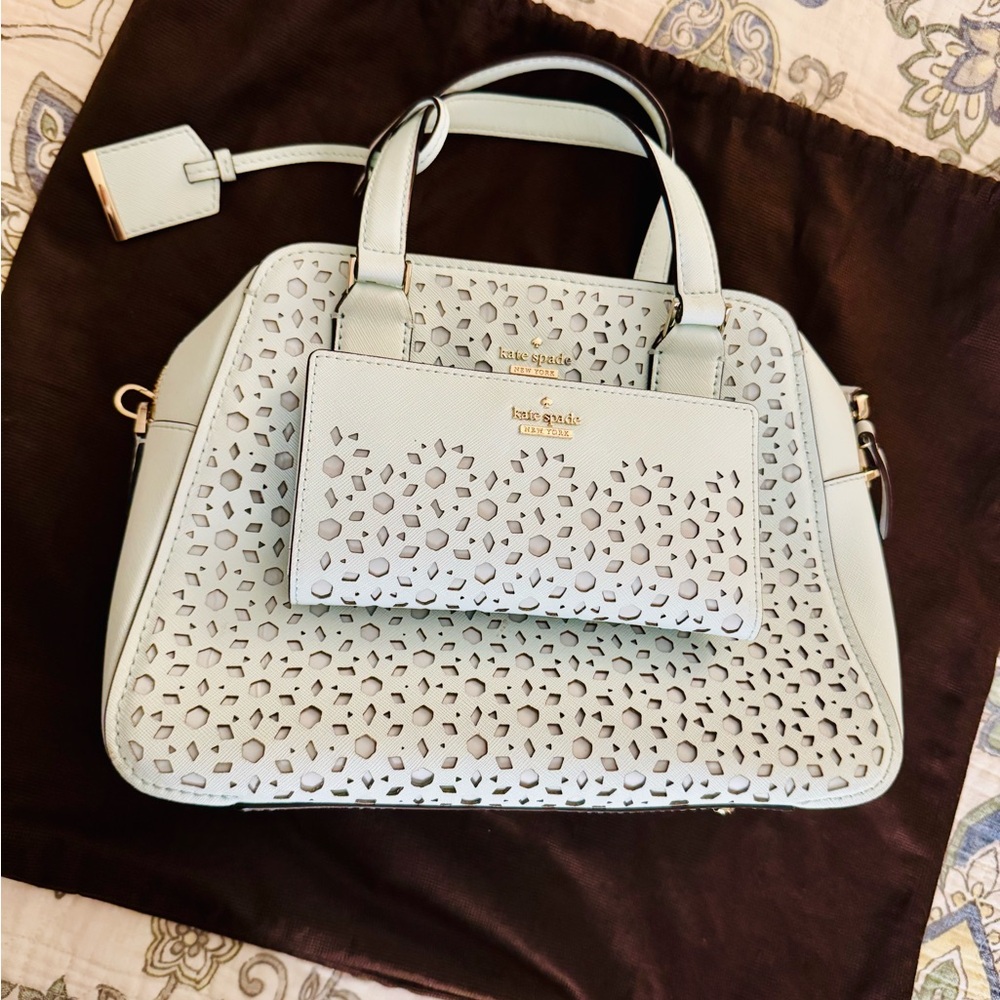 Kate Spade Perforated Mint Satchel and Wallet